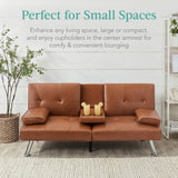 Best Choice Products Faux Leather Upholstered Modern Convertible Futon, Adjustable Folding Sofa Bed, Guest Bed w/Removable Armrests - Tan Best Choice Products