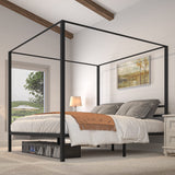 YITAHOME King Size Black Metal Canopy Bed Frame with Headboard and Wooden Slats YITAHOME