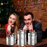 Amyhill 3 Pcs Christmas Wooden Gifts Box Decor Christmas White Black Plaid Presents Table Centerpieces Rustic Wooden Gifts Tiered Tray Decor with Buffalo Plaid Bowknot for Xmas Party Decor Amyhill
