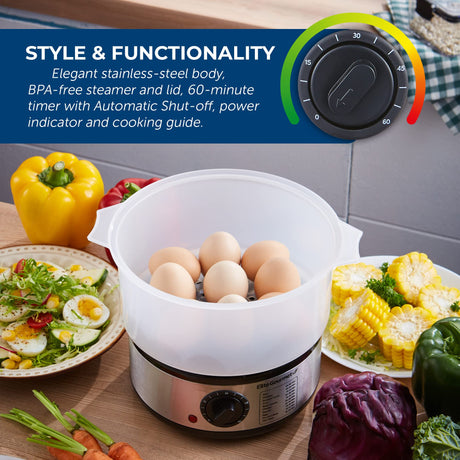 Elite Gourmet EST250 2.5 Quart Electric Compact Mini Food Vegetable Steamer, 400W with BPA-Free Tray, Auto Shut-off 60-min Timer, Veggies, Seafood, Chicken, Egg Cooker and more Elite Gourmet