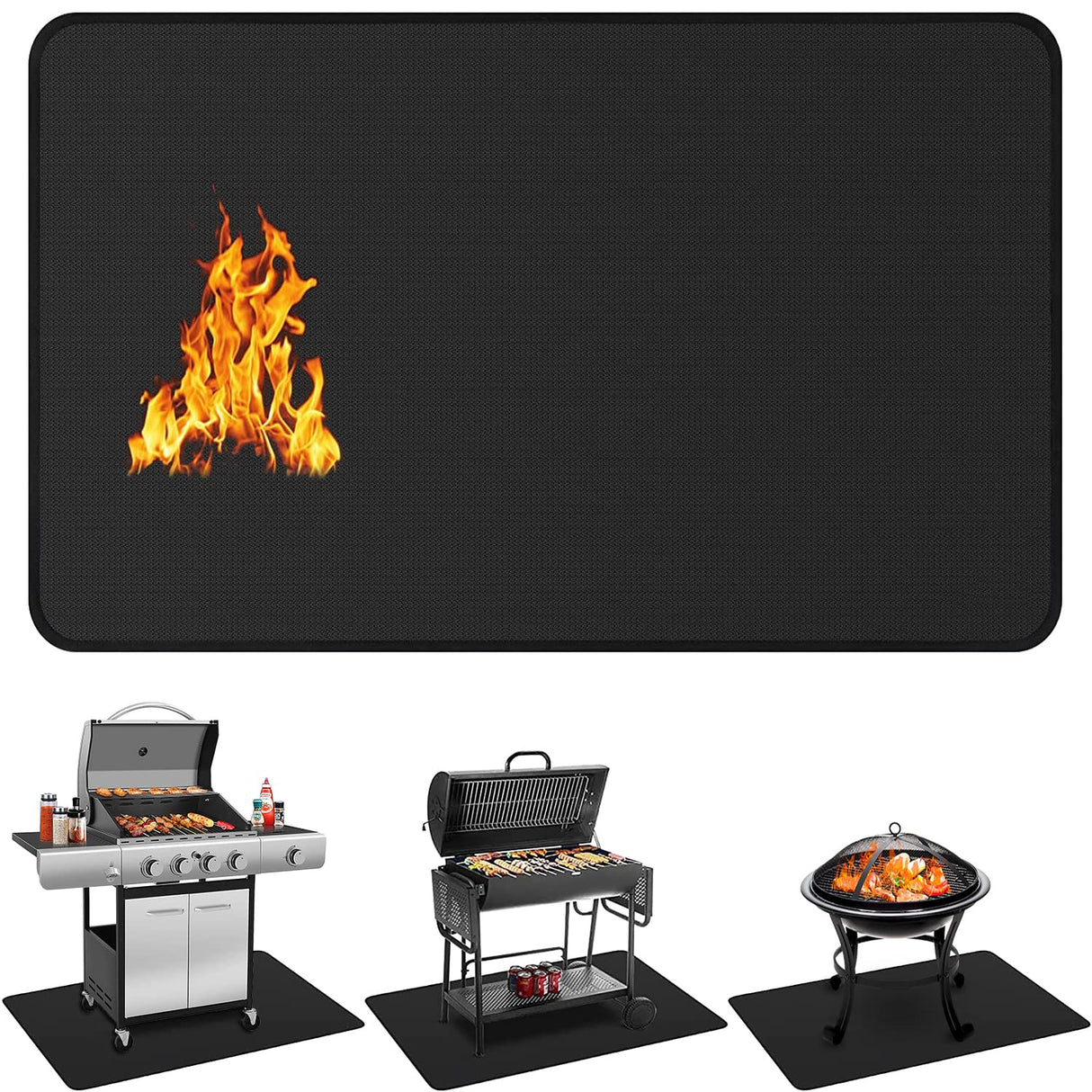 Protebox 60 x 40 inch Under Grill Mats for Outdoor Grill, Double-Sided Fireproof Deck and Patio Protector Mat, BBQ Mat for Under BBQ, Waterproof Oil-Proof Grill Floor Pads Fire Pit Mat Fireplace Mat Protebox