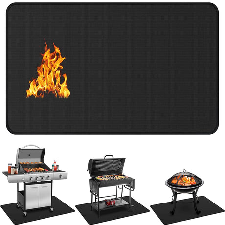 Protebox 60 x 40 inch Under Grill Mats for Outdoor Grill, Double-Sided Fireproof Deck and Patio Protector Mat, BBQ Mat for Under BBQ, Waterproof Oil-Proof Grill Floor Pads Fire Pit Mat Fireplace Mat Protebox