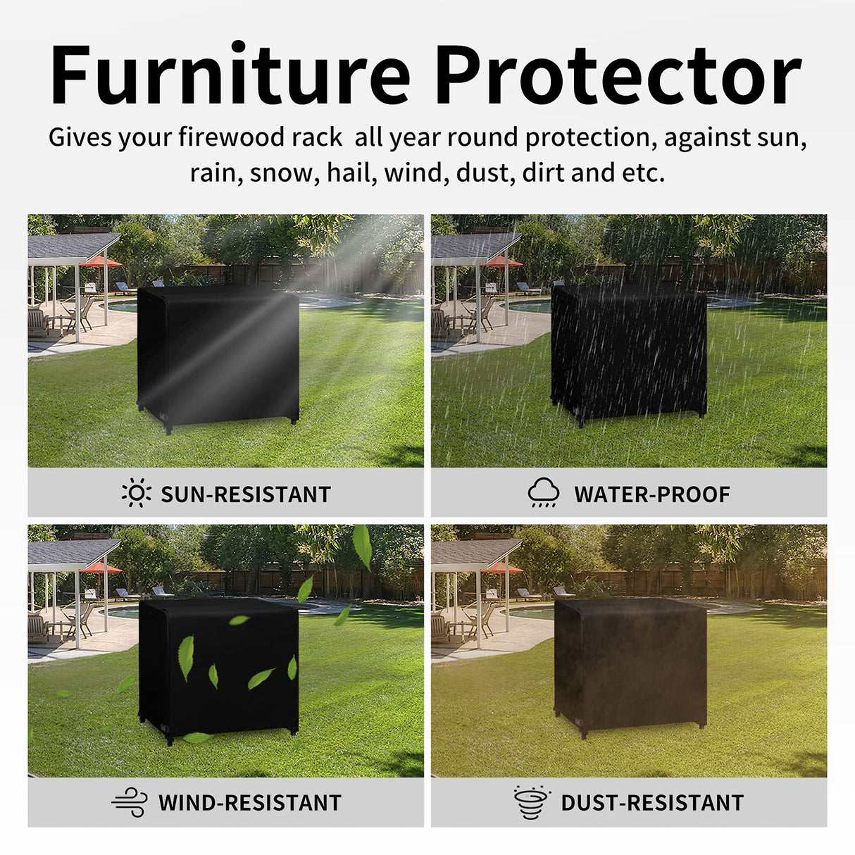 Easy-Going 4 Feet Outdoor Log Rack Cover Durable Waterproof Weatherproof Firewood Cover with Openable Front Flap, Cover ONLY (48"x24"x41", Black) Easy-Going