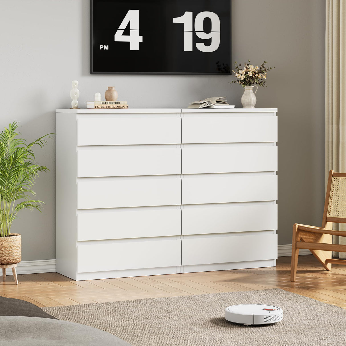Jocoevol Modern White 5 Drawer Dresser for Bedroom, 15" D x 23.7" W x 40.4" H in Simply Chest of Drawers, Wood Storage Dresser with Deep Drawers for Living Room Hallway Entryway, White Jocoevol