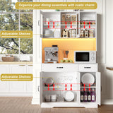 Iavyga 71" Kitchen Pantry Cabinet: Hutch Cabinet with Glass Doors, Pantry Cabinets with Drawers, Adjustable Shelves, LED Light & Power Outlets for Kitchen, Living Room, Dining Room Iavyga