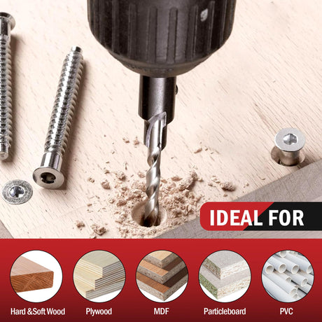 AIMLENTOOL Countersink Drill Bit Set, 5PCS Tapered Drill Bits, M2 Countersink Set with 1/4" Hex Shank Quick Change and 1 Allen Wrench for Woodworking, Pilot Screw Hole Set for Soft & Hard Wood AIMLENTOOL