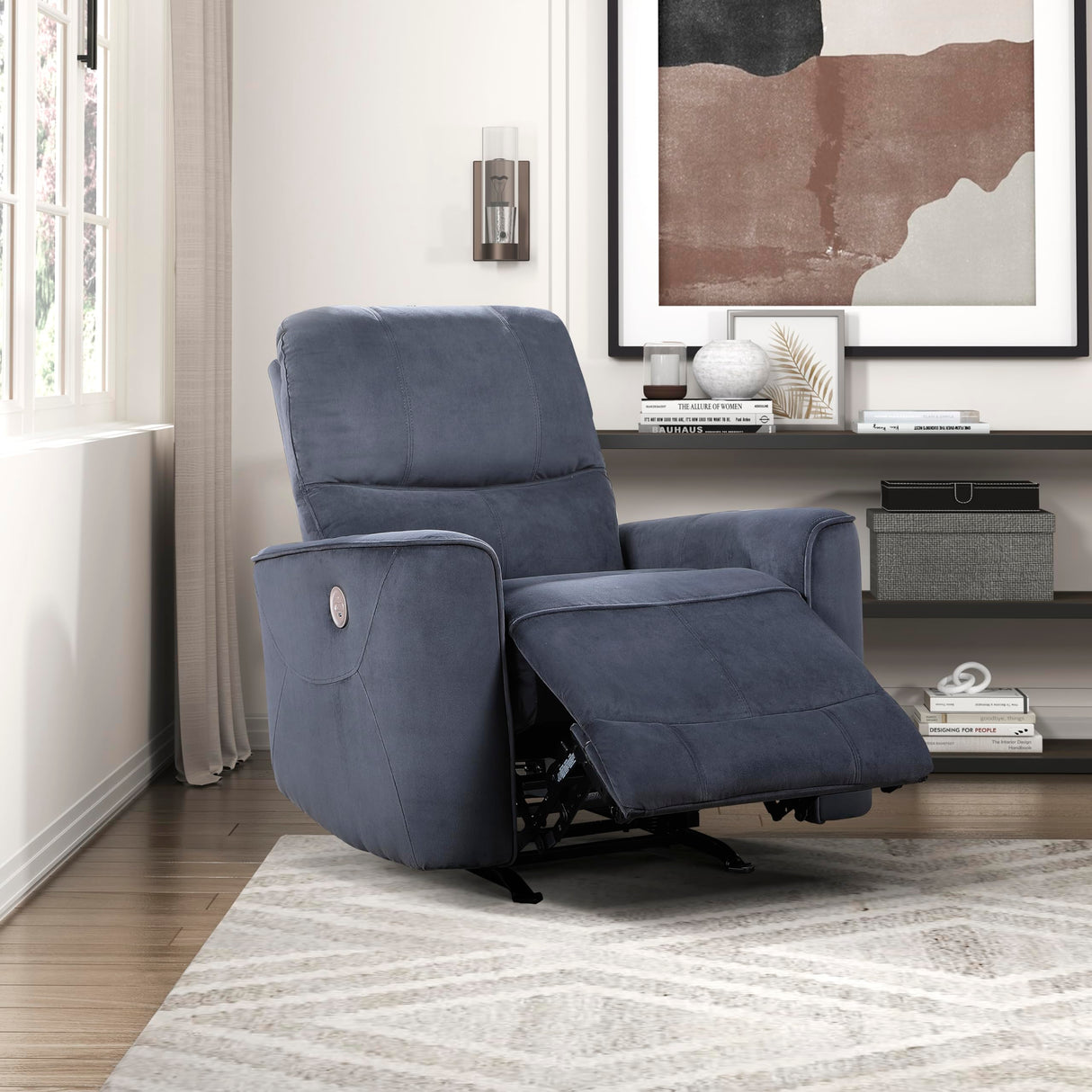 Lexicon Power Recliner Chair Living Room Velvet Reclining Sofa Chair, Home Theater Seating, Power Rocker Recliner Sofa Chair for Living Room/Office/Apartment, Dark Grey Lexicon