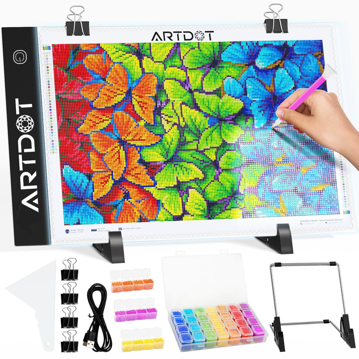 ARTDOT A4 LED Light Pad for Diamond Painting Kits for Adults, USB Powered Adjustable Brightness Diamond Art Light Board with Accessories ARTDOT
