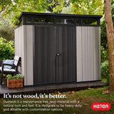 Keter Artisan 9 x 7 Foot Large Modern Design Outdoor Shed Durable Resin Backyard Furniture for Lawn Equipment, Bikes, and Gardening Tools, Gray/Black Keter
