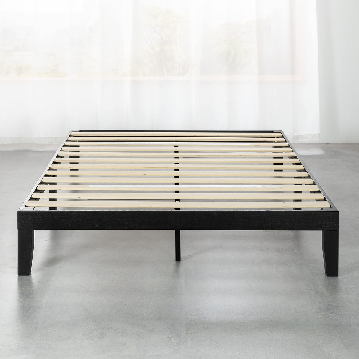 Mellow Naturalista Classic 12 Inch Solid Wood Platform Bed with Wooden Slats, Queen, Black Mellow