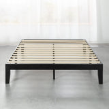 Mellow Naturalista Classic 12 Inch Solid Wood Platform Bed with Wooden Slats, Queen, Black Mellow