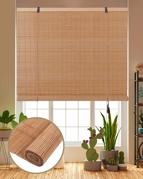 Foundgo Bamboo Shades 24" W x 64" H Light Filtering Bamboo Blinds for indoor windows/outdoor patio,Retro Bamboo Roll Up shades,Bamboo Roller Curtains for Interior Windows, Doorways, Outdoor Patio FoundGo
