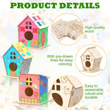 Qunclay 18pcs DIY Birdhouse Kit to Build and Paint Unfinished Wooden Bird House Wood Arts Craft with Colorful Painting Pens DIY Craft Project Kits for Spring Summer Party Favors Qunclay