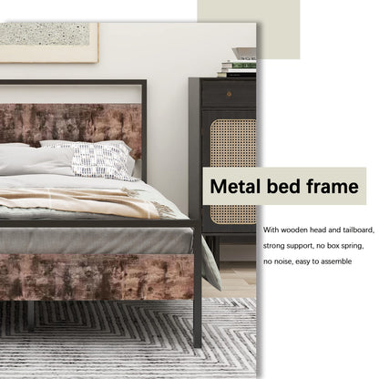 Modern Industrial King Size Bed Frame with Rustic Wooden Headboard & Footboard by alazyhome