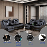 AYCP Furniture Power Recliner Set with LED Lights, Air Leather Reclining Set with USB Port/Wireless Charger/Storage Console/Cup Holder for House/HomeTheater/Apt (Black, Sofa Loveseat) AYCP Furniture