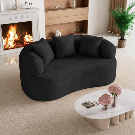 68.5" Loveseat Sofa for Living Room, Modern Luxury Plush Chenille Extra Deep Seat Curved Cloud Floor Couch with 3 Throw Pillows for Small Spaces, No Assembly Needed, Black DAMAIFROM