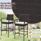Tangkula Patio Wicker Barstools Set of 4, Outdoor PE Rattan Bar Chairs with Armrests & Soft Cushions, Stable Metal Frame, 400 lbs Max Load, Mix Brown PE Wicker Bar Chairs for Porch (2, Off White) Tangkula