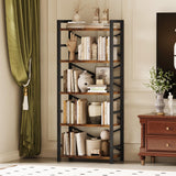Organization and Storage, 5 Tier Bookshelf, Tall Bookcase with Shelves, Wood and Metal Book Shelf Storage Organizer, Industrial Display Standing Shelf Unit for Bedroom, Living Room, Rustic Brown Homeiju