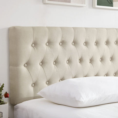 Kingfun Tufted Upholstered Queen Size Bed Headboard in Modern Button Design, Adjustable Solid Wood Head Board, Premium Linen Fabric Padded Headboards in Bedroom (Beige, Queen) Kingfun