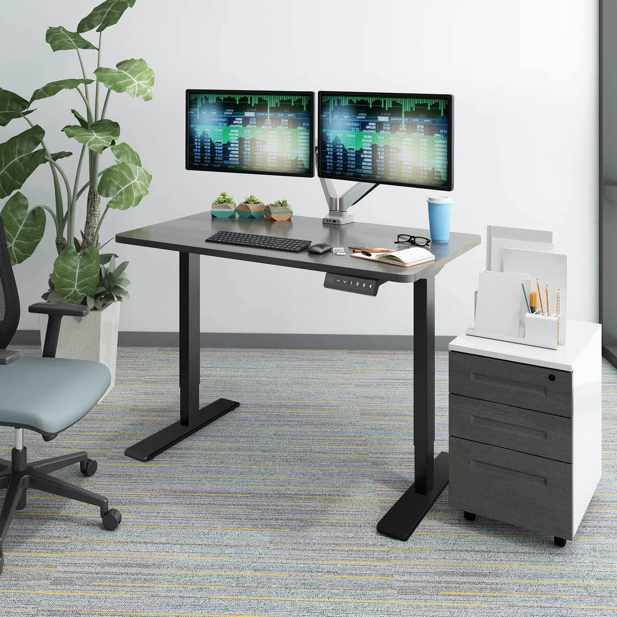 FLEXISPOT EN1 Height Adjustable Standing Desk 60 x 24 inch Whole-Piece Desktop Electric Stand Up Desk Ergonomic Memory Controller Primo (Black Frame FLEXISPOT