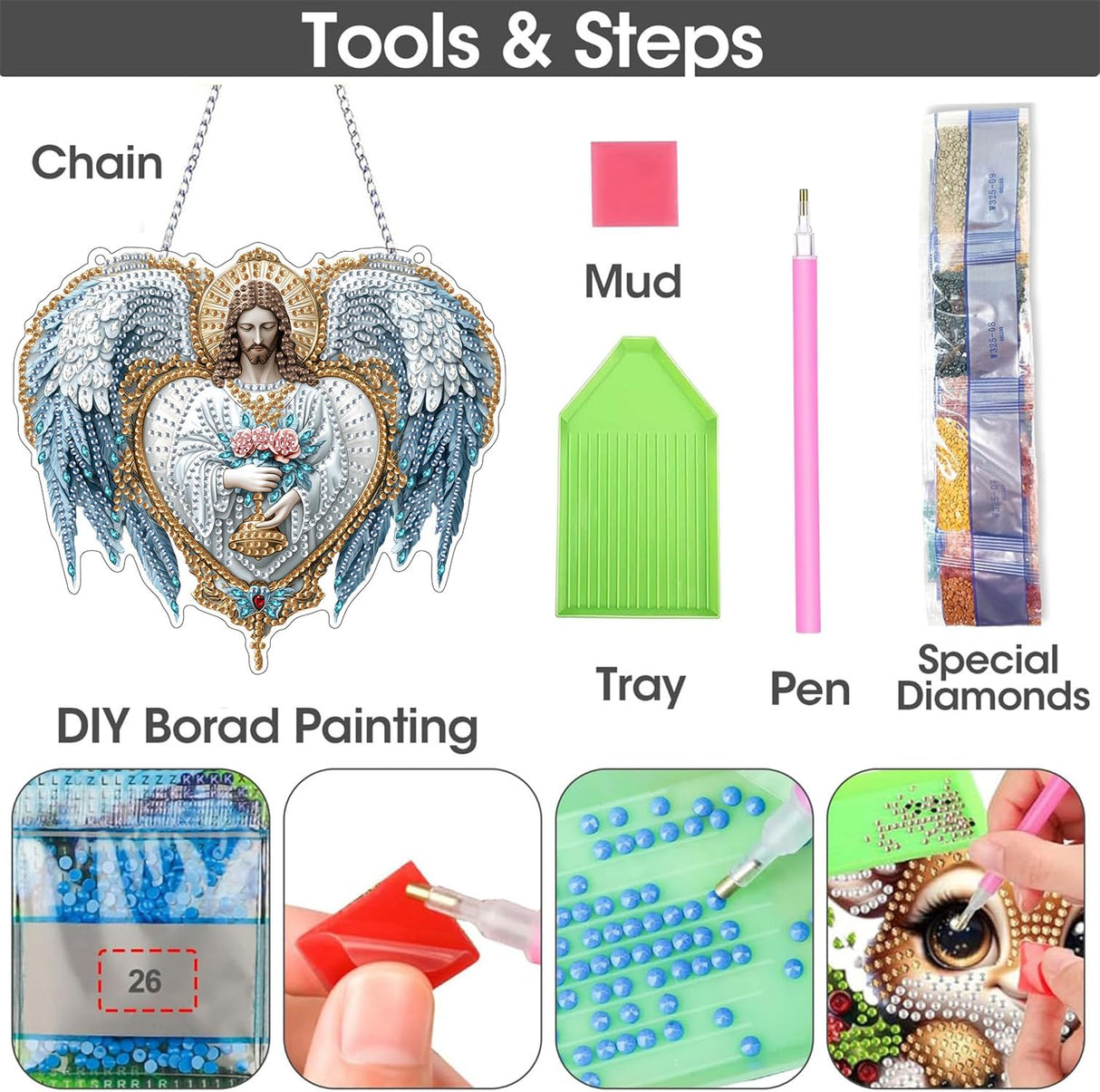 SKRYUIE Hanging Diamond Art Kits for Adults Christ, DIY Window Pendant Diamond Painting Kit Sun Catcher, Special Shaped Crystal Acrylic Double Sided, Porch Outdoor Garden Ornaments 6.9 x 7.88 Inch D3 SKRYUIE