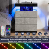 HOMMPA LED Nightstand with Wireless Charging Station & USB Ports, 3 Drawer Night Stand with LED Light RGB Adjustable Brightness, Smart Nightstand High Gloss Bedside Table for Bedroom Gray HOMMPA