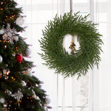 Dolicer Christmas Wreath - 24" Real Touch Norfolk Pine Wreath, Christmas Wreaths for Front Door Artificial Pine Green Wreath with Bell for Wall Windows Mantle Outdoor Outside Christmas Decoration Dolicer