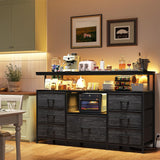 EnHomee Dresser TV Stand for Bedroom with LED Lights & power outlets for 55" TV Stand Dresser for Bedroom Entertainment Center with 7 Fabric Drawers and Wood Shelves for Living Room, Black EnHomee