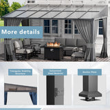 ALAULM 10'x 14' Outdoor Hardtop Pergola,Wall Mounted Lean to Gazebo with Curtains and Netting,Galvanized Metal Frame,Sunshade for Patio, Backyard, Deck and Lawns-Gray ALAULM