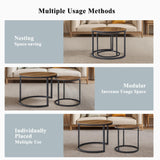 GUANGHONG Nesting Coffee Table Set of 2, Round Coffee Table w/Wood Grain Top, Modern Living Room Table with Sturdy Metal Frame, Industrial End Table Side Tables for Small Space Apartment (Black) GUANGHONG