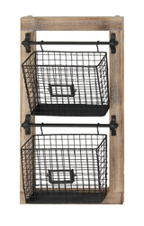 Deco 79 Wood Rectangle Magazine Rack Holder with Suspended Baskets and Label Slot, 14" x 4" x 25", Black Deco 79