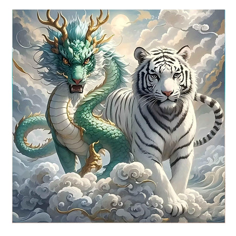 GQYCZZ Dragon Diamond Art Kits for Adults, Full Drill Tiger Diamond Dots Paintings for Beginners, Round 5D Animal Paint with Diamonds Pictures Gem Art Painting Kits DIY Crafts Kit 14x14in GQYCZZ