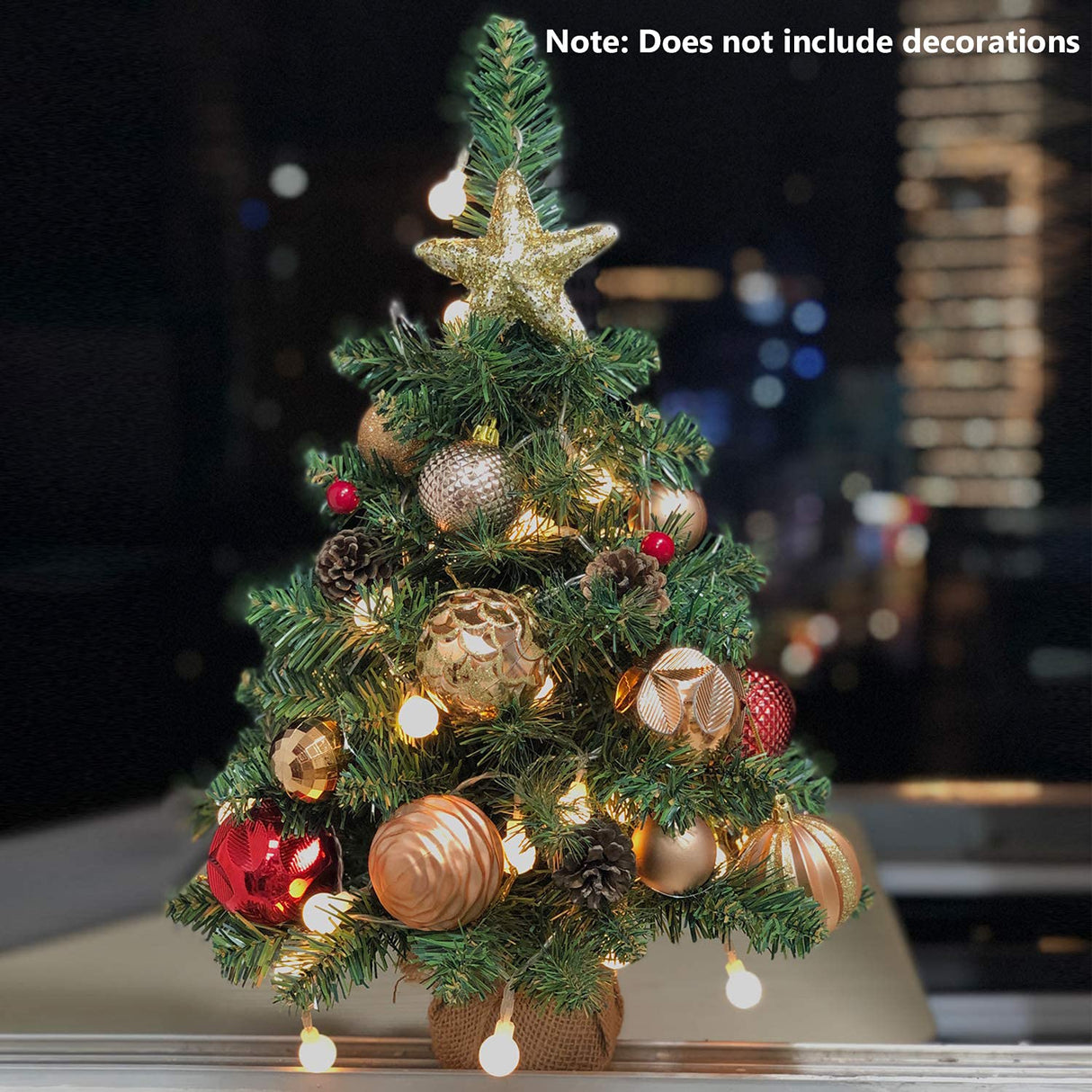Pre-Lit Artificial Mini Christmas Tree,20 inch Miniature Pine Xmas Tree with 20 LED Lights,70 Branch Tips,Desktop Christmas Tree Burlap Base-(50cm) Topro