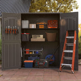 EHHLY Vertical Resin Storage Shed, 60 Cuft Garden Tool Sheds & Outdoor Storage, Plastic Outdoor Storage Cabinet Waterproof, 4.5 x 2.3 ft Backyard Outside Lawn Mower Storage Shed, Grey EHHLY