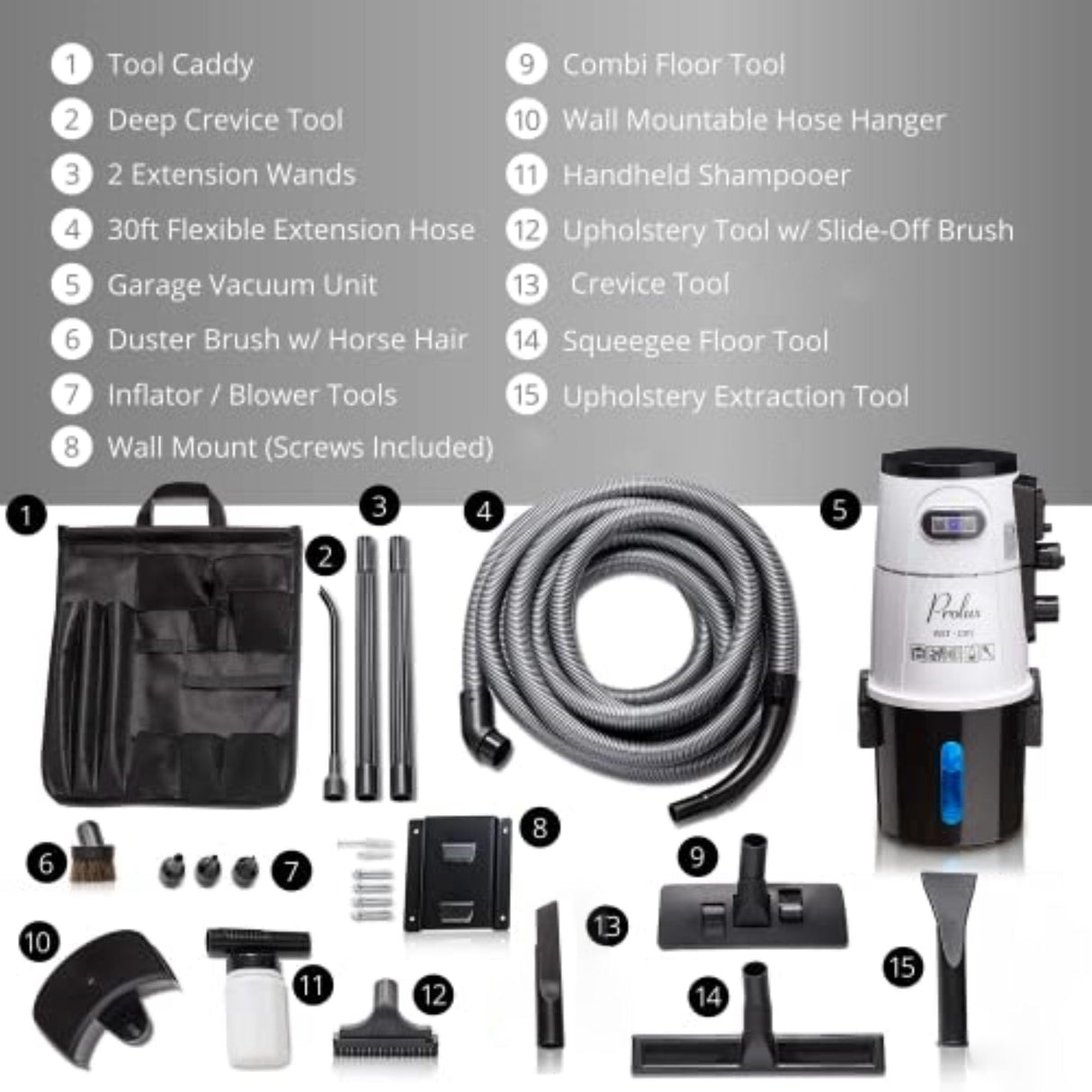 Prolux Professional Shop White Wall Mounted Garage Vac, Wet Dry Pick Up Prolux