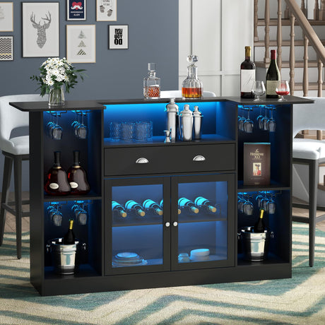Loomie Crescent-Shaped LED Bar Cabinet with Drawer & Adjustable Wine Rack Loomie
