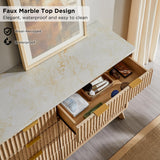 T4TREAM Fluted 8 Drawers Dresser, 54" Wide Modern Chest of Drawers with Faux Marble Top, Curved Profile Design, Dresser TV Stand, Wood Drawer Organizer for Bedroom, Living Room, Hallway, Natural Oak T4TREAM