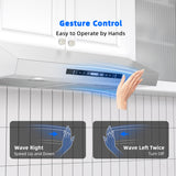 FIREGAS Range Hood 30 Inch Under Cabinet, 450 CFM Ducted/Ductless Kitchen Hood with 3 Speed Fan, Stove Hood Vent with Gesture and Touch Control, Delay Function and LED Lights, Charcoal Filter FIREGAS