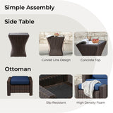 CHITA 5 Pieces Wicker Patio Furniture Set, Outdoor Conversation Set with 2 Pieces Rocking Swivel Chairs, 2 Pieces Ottomans and Side Table, Blue Cushions with Chestnut Wicker CHITA