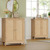 Iwell Storage Cabinet, Rattan Cabinet with Adjustable Shelf, for Living Room, Entryway, Kitchen, Home Office, Nature Iwell