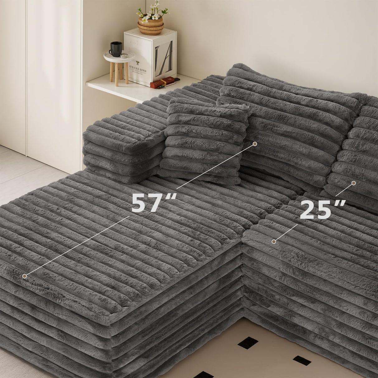 Grey Cloud Sectional Couch with L-Shape Chaise,Modern Modular Sofa with Deep Seat, Upholstered Couches with Left Facing Chaise for Living Room Bedroom, No Assembly Required, Plush Corduroy SIMTONAL