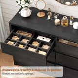 Jocoevol Large 6 Drawer Dresser for Bedroom with LED Light, Modern Chest of Drawers with Hidden Handles, Long Double Wooden Dresser Closet for Living Room, Entryway, Hallway - Black Jocoevol