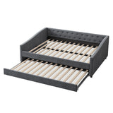 FAVSH Full Size Upholstered Daybed with Trundle,Tufted Sofa Bed w/Button on Back and Piping on Waved Shape Arms for Bedroom Guest Room, No Box Spring Needed,Dark Grey FAVSH