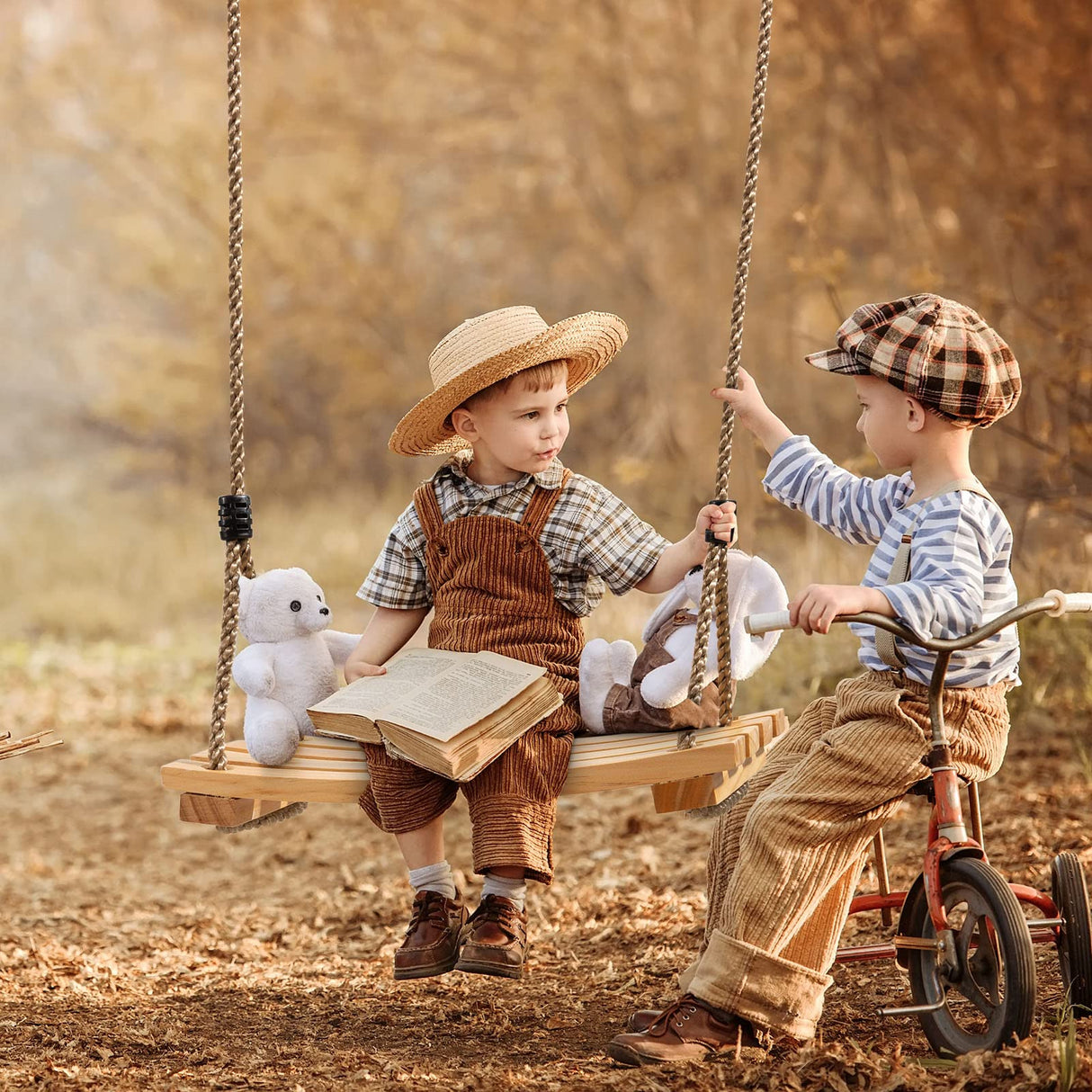 SimpleArt Wood Tree Swing Seat- Adjustable Rope Wooden Swing Set Indoor Outdoor for for Children Kids SimpleArt