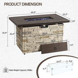 PIZZELLO Outdoor 43 Inch Outdoor Fire Pit Table, 50,000 BTU Rectangle Propane Fire Pit with Glass Wind Guard, Rain Cover, Removable Lid, Matching with Outdoor Furniture Sets, CSA Certified (Buff) PIZZELLO