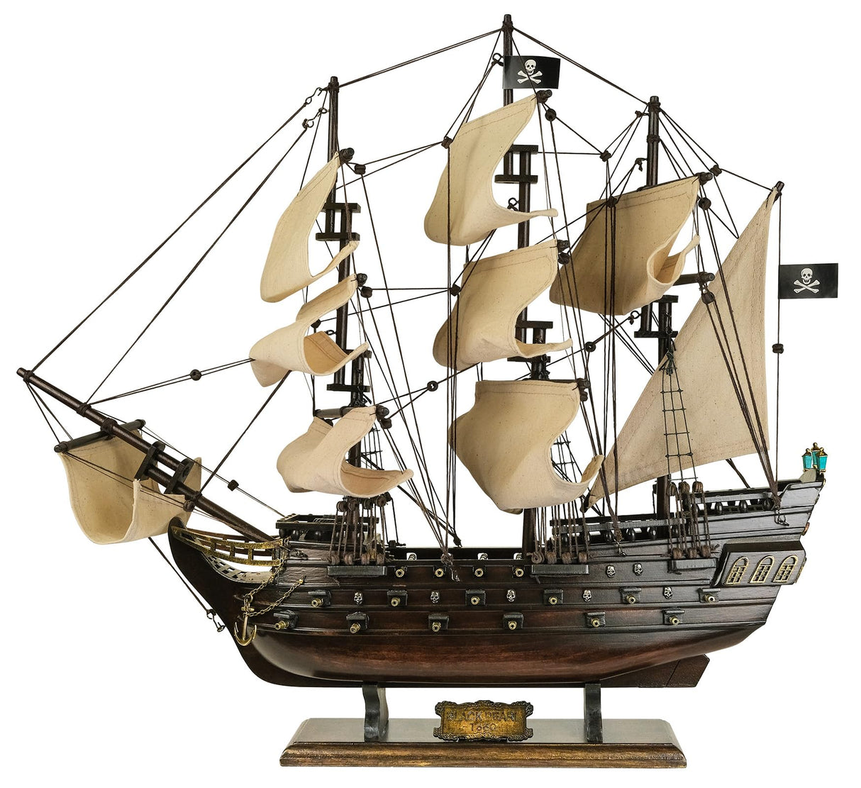 SAILINGSTORY Wooden Pirate Ship Model Black Pearl Sailing Ship Sailboat Decor 20.5" Beige Sails HOME DECOR SAILINGSTORY