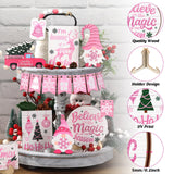 Bucherry 15 Pieces Christmas Tiered Tray Decor Gingerbread Christmas Farmhouse Table Decorations Tiered Tray Xmas Decor Set Winter Wooden Sign Tabletop for Xmas Party (Romantic Style) Bucherry