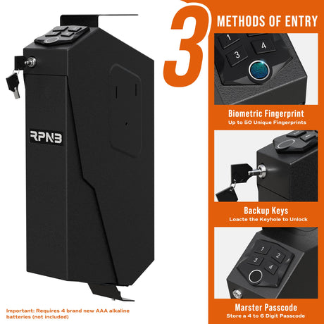 RPNB Mounted Gun Safe with Auto Open Lid Biometric Fingerprint Lock, California DOJ Certified Handgun Safe RPNB