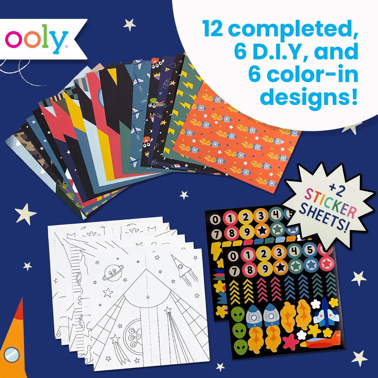 Ooly DIY Paper Airplane Book, 24 Paper Planes & Stickers, Kit Includes 12 Completed, 6 Blank and 6 Color-in Planes, Great Summer Crafts Activities for Boys and Girls Ooly