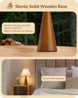 EDISHINE 13.58" Small Table Lamp, Wooden Base Nightstand Lamp, White Pleated Lampshade, Space-Saving Modern Bedside Lamp for Nursery Kids Room Bedroom Living Room, E26, ON-Off Button, Dark Rosewood EDISHINE